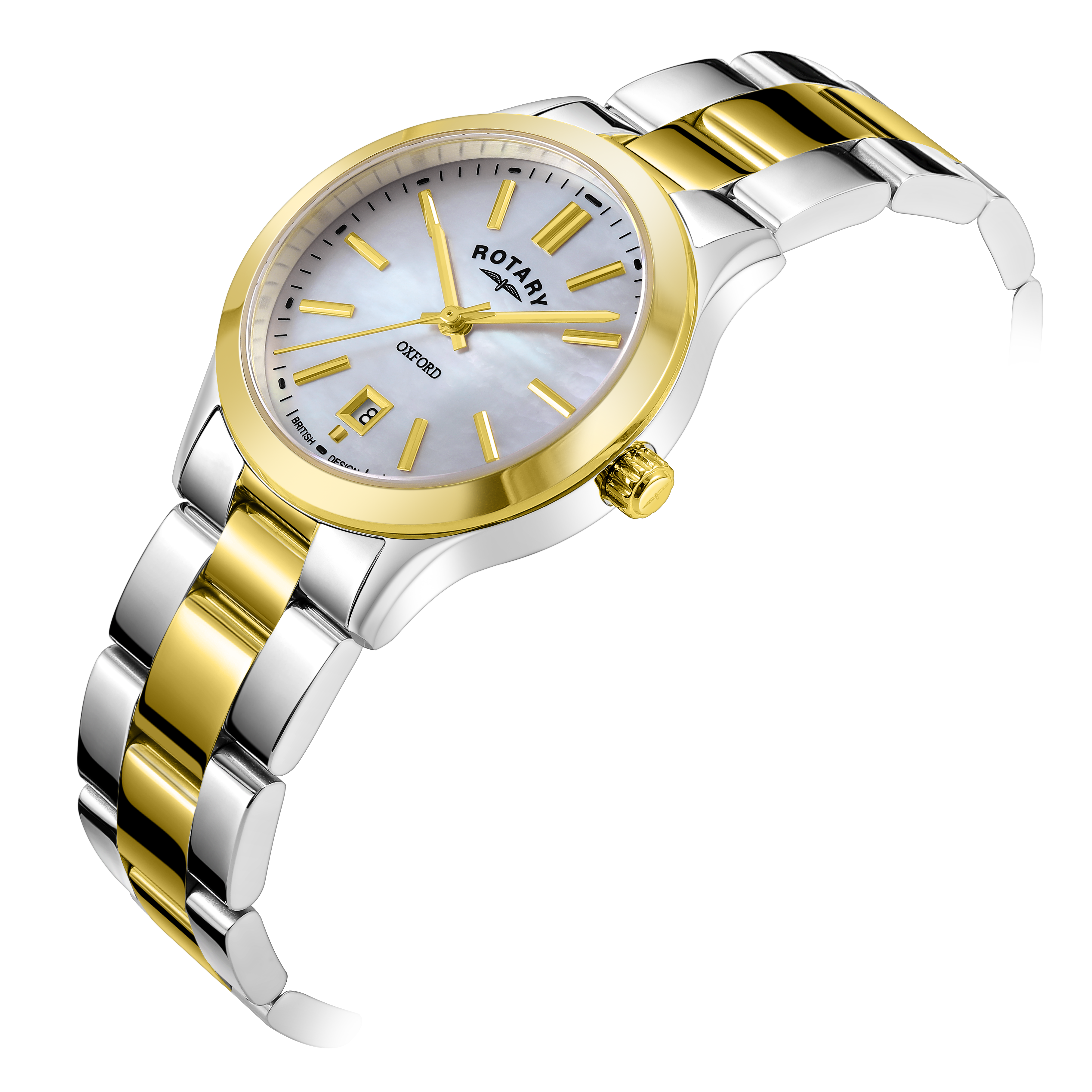 Rotary ladies watch in two-tone stainless steel with a mother of pearl dial